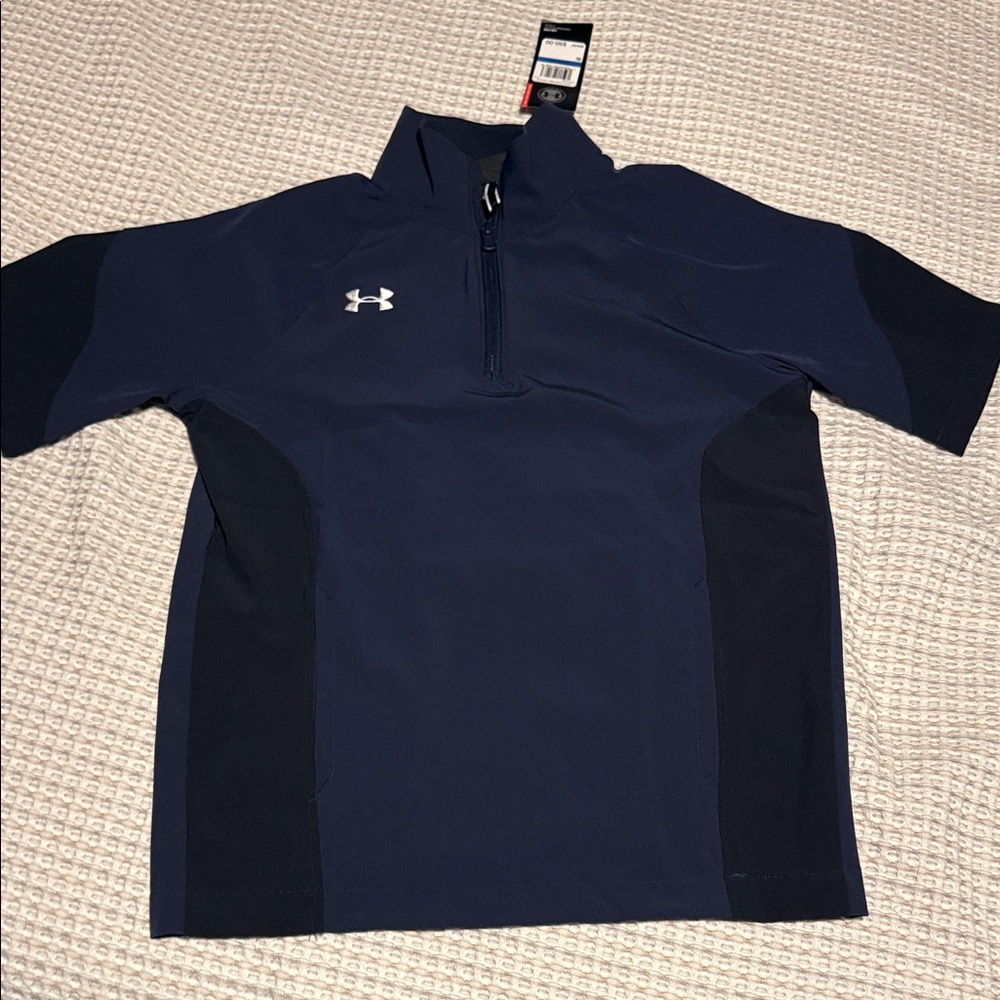 Under Armour Navy and Black Short-Sleeve Quarter-Zip Performance Top